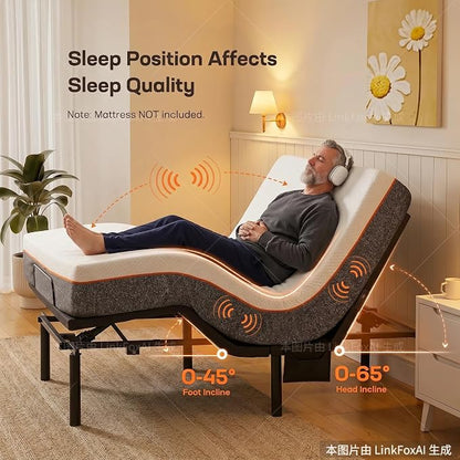 AMADA HOMEFURNISHING Queen Adjustable Bed Frame and 10 Inch Gel Memory Foam Mattress Set, Massage, Head & Foot Incline, Wireless Remote, USB Ports, LED Night Light
