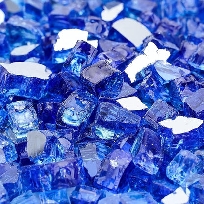 Onlyfire 10 lbs Fire Glass Rocks 1/4 Inch, Reflective Tempered Glass for Propane Fire Pit & Gas Fireplace, High Luster Firepit Glass Stones for Fire Table, Cobalt Blue (Multicolor Options Available)