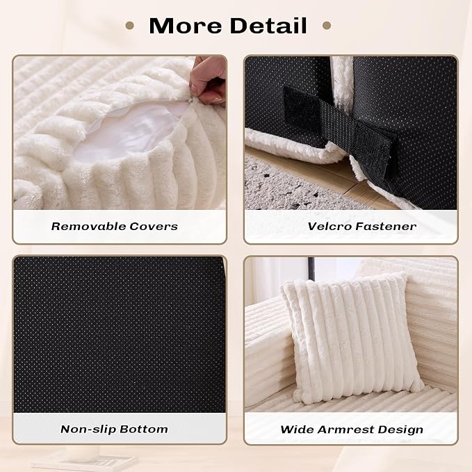 Modern Curved Boneless Sofa Couch, L-Shaped Corner Sofa, Corduroy Upholstered Cloud Sectional Couch for Living Room, Bedroom and Apartment,No Assembly Needed(Beige, Left Hand Facing)