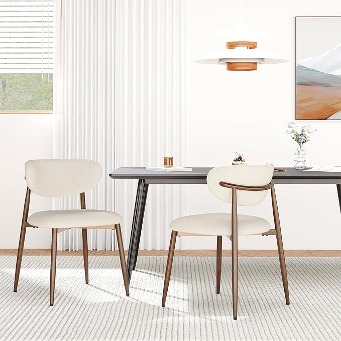 MALOL Upholstered Dining Chairs Set of 2, Curved Back Kitchen Chairs with Metal Legs and Anti Slip Pads, Dining Room Chair for Home and Restaurant, Beige