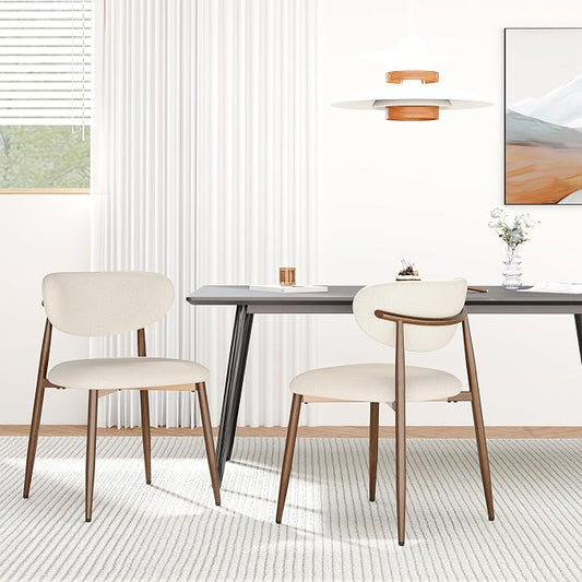 MALOL Upholstered Dining Chairs Set of 2, Curved Back Kitchen Chairs with Metal Legs and Anti Slip Pads, Dining Room Chair for Home and Restaurant, Beige