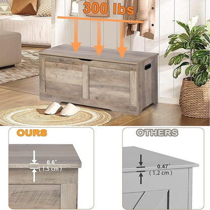 Timberer 39.4" Storage Chest, Wooden Storage Bench, Lift Top Toy Chest with 2 Safety Hinges, Large Toy Box, Entryway Bench for Living Room, Bedroom, Grey