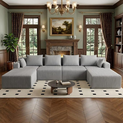 142" Oversized Cloud Modular Sectional Sofa Boneless Couches with Double Chaise Lounge and Deep Seat, Fluffy Corduroy Upholstered Compressed Lounge Sofa & Couches for Living Room