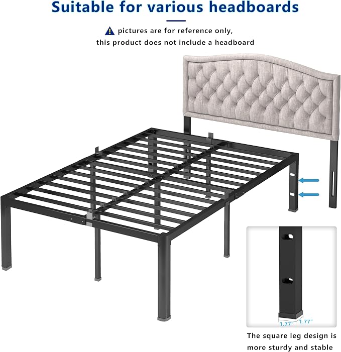 yookare King Platform Bed Frame,18" Heavy Duty Metal Mattress Foundation, Rounded Safety Corners & Recessed Legs,Mattress Retainers,Easy Assembly,Noise Free Steel Slat Support,No Box Spring Needed
