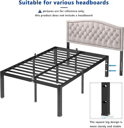 Yookare Cal King Platform Bed Frame,18"Heavy Duty Metal Mattress Foundation, Rounded Safety Corners & Recessed Legs,Mattress Retainers,Easy Assembly,Noise Free Steel Slat Support,No Box Spring Needed