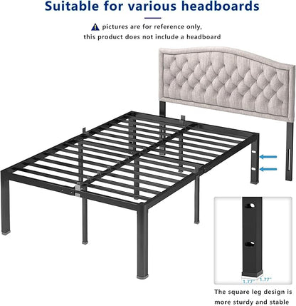 yookare Queen Platform Bed Frame,18" Heavy Duty Metal Mattress Foundation, Rounded Safety Corners & Recessed Legs,Mattress Retainers,Easy Assembly,Noise Free Steel Slat Support,No Box Spring Needed