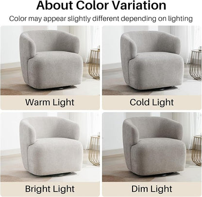 SOFTHION Swivel Accent Chair, Chenille Barrel Chair for Living Room, Cozy Round Boucle Arm Chair, Metal Base for Club Nursery Bedroom, Light Grey