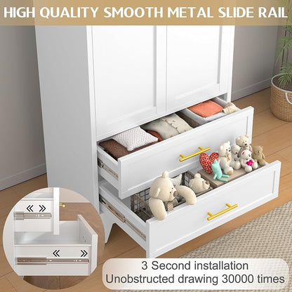 GAIOUS Metal Wardrobe Cabinet with Hanging Rod, Clothing Storage Cabinets | with 2 Door, 1 Adjustable Shelf and 2 Drawers, 71" Steel Armoire Wardrobe Closet for Bedroom, Gym, Cloak Room (White)