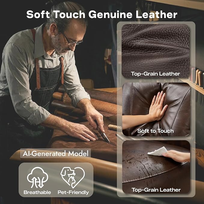 Watson & Whitely Genuine Leather Power Recliner Chairs for Adults, Zero Gravity Recliner with Power Headrest & Hidden Storage, Electric Reclining Sofa Chair for Living Room, Home Office, Dark Brown
