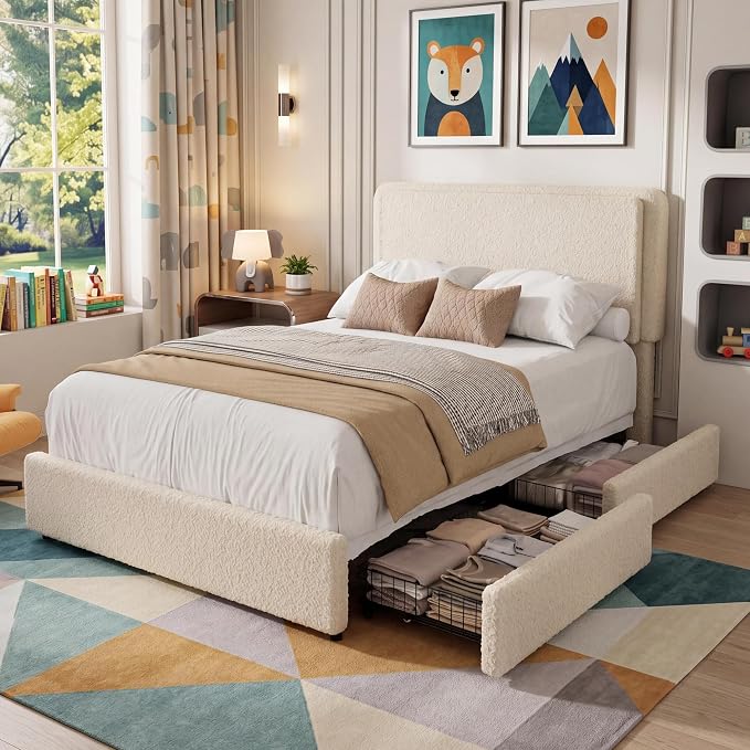 Garvee Twin Size Bed Frame with 2 Storage Drawers and Upholstered Headboard