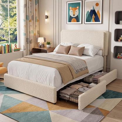 Garvee Twin Size Bed Frame with 2 Storage Drawers and Upholstered Headboard