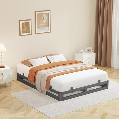 6 Inch Full Size Bed Frame with Rounded Corner and Squeak Free U-Slot Design, Metal Platform Bed Frames 6 Non-Slip Guards, 3500lbs Heavy Duty Steel Slat Support, No Box Spring Needed, Black