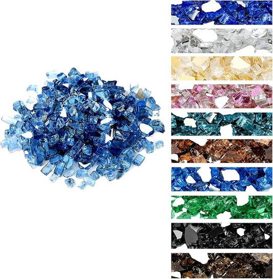 Onlyfire 10 lbs Fire Glass Rocks 1/4 Inch – Upgraded Alternative to Lava Rocks for Fire Pit, Reflective Glass for Propane Gas Fireplace, High Luster Firepit Glass Stones for Fire Table, Pacific Blue