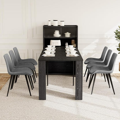 HIPIHOM 86.6" Extendable Kitchen Table Set for 6, Storage Cabinet | Space-saving Extendable MDF Dining Set with 6 Grey Chairs, Family Meal, Apartment, Small Room