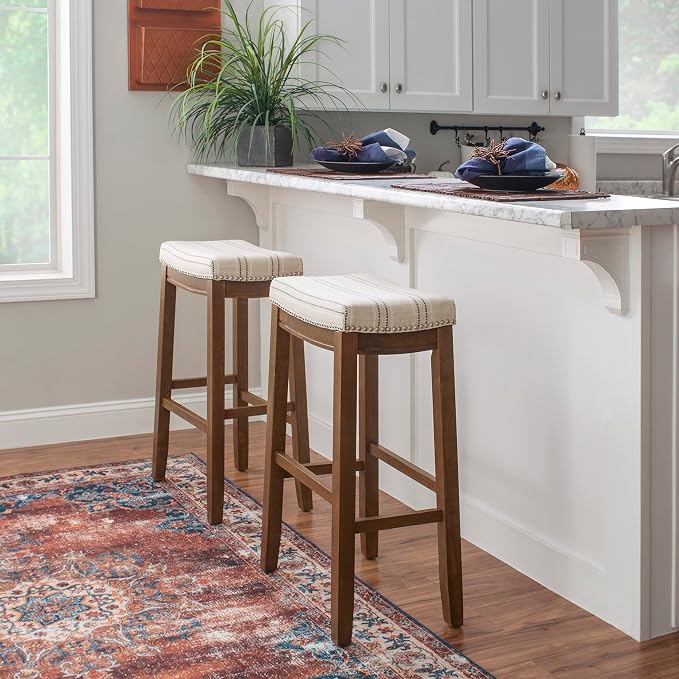 Linon Home Décor Linon 32.5" Backless Claridge Stool Rustic, Natural Bar