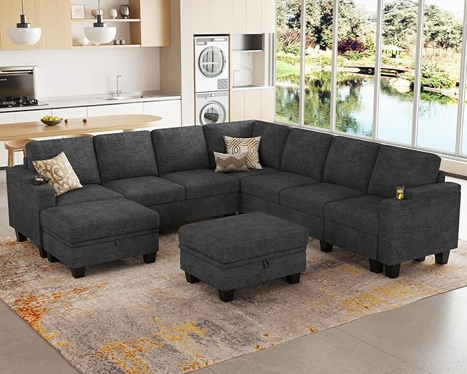 Belffin Modular Sectional Sofa Couch with Storage U Shape Convertible Corner Couches for Living Room Dark Grey Couch