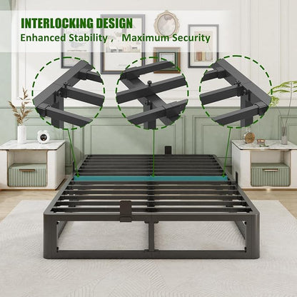 Bilily 10 Inch Full Bed Frame with Round Corner, Heavy Duty 3500 LBS Steel Slats Support with Mattress Slide Stopper, No Box Spring Needed, Noise Free, Easy Assembly