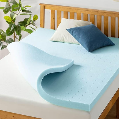 Best Price Mattress 3 Inch Ventilated Memory Foam Mattress Topper, Cooling Gel Infusion, CertiPUR-US Certified, Cal King, Dorm Essentials, Blue