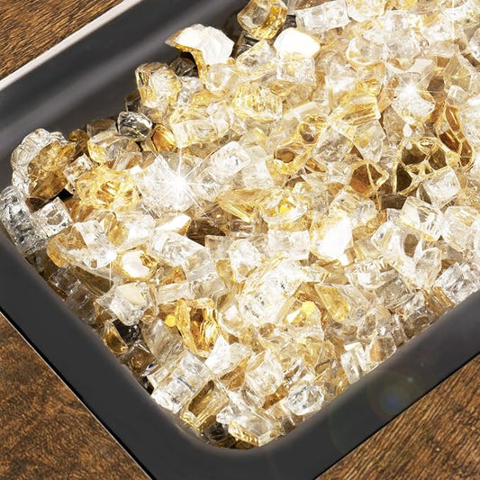 GASPRO 10 lbs Fire Glass for Propane Fire Pit, 1/2-Inch Glass Rocks for Fire Pit Table Fireplace, Gold