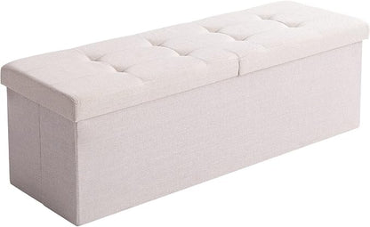 Shoe Storage Ottoman Foldable Seat Footrest Tufted Bench End of Bed Storage with Flipping Lid, 166L Storage Upholstered , Linen Fabric Beige, 45.3 Inches