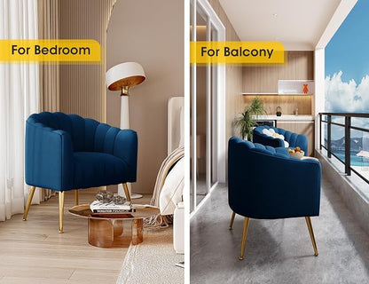 Dewhut Oversized Pumpkin Couch Accent Chair, Modern Comfy Velvet Upholstered Barrel Chairs, Luxury Single Sofa Armchair for Living Room, Waiting Room, Office and Vanity, (Navy)