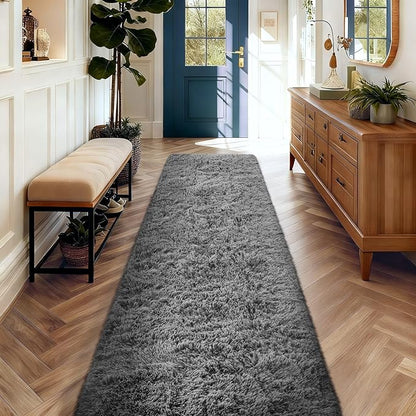 Ophanie 2x10 Runner Rug for Hallway,Upgrade Non-Slip Fluffy Soft Bedside Rugs,Bedroom Living Room Grey Shaggy Gray Carpet for Kids Girls Boys Dorm Nursery Decor Aesthetic with Over 99 pcs Pile fibers