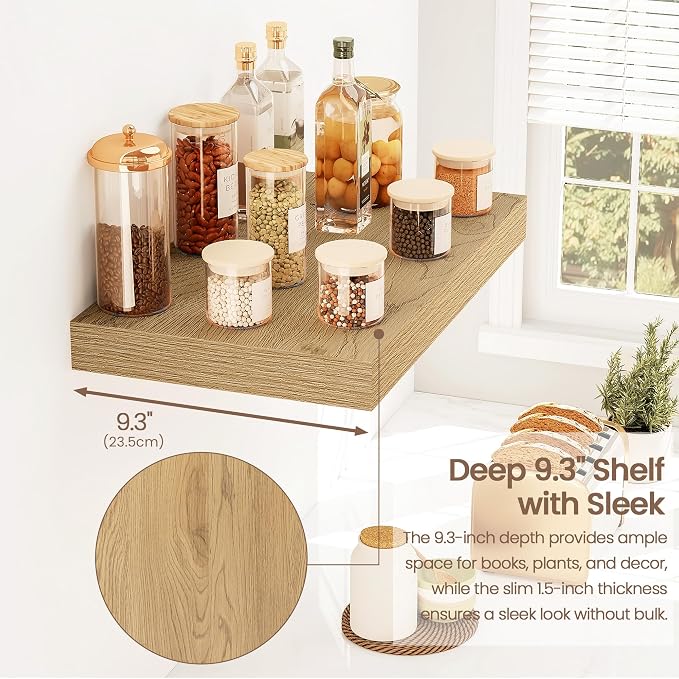 Vivelove 16 Inch Floating Shelves for Wall, 16x9 Display Shelves for Bathroom Living Room Kitchen Bedroom Office Farmhouse Home Decor - Set of 2, Oak