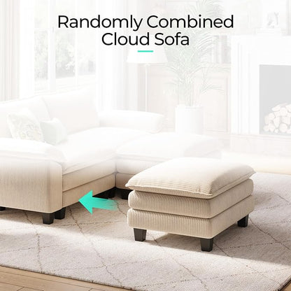 LINSY HOME 90'' Modular Sectional Sofa 2 Seat Couch Corduroy Cloud Couch with Deep Seat, Modern Cloud Couch with 2 Movable Ottoman for Living Room, Office, Bedroom, Beige