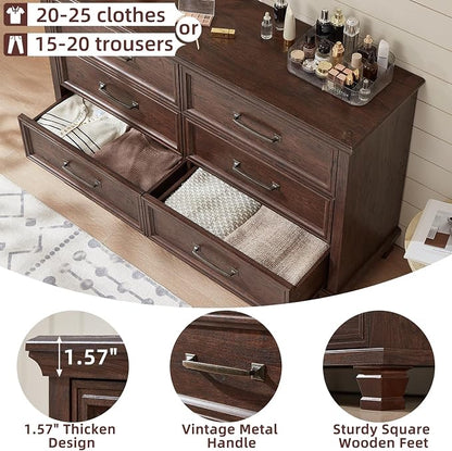 SAVOR LIFE Farmhouse Dresser and Nightstand Sets of 4 Piece, 5/6 Drawer Dresser and 2 Drawer Nightstand Set, Rustic Wood Bedroom Furniture Set for Home, Hallway,Walnut