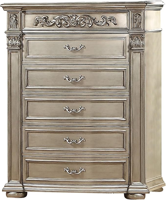 First of a Kind Platinum Silver King 5 Piece Bedroom Set