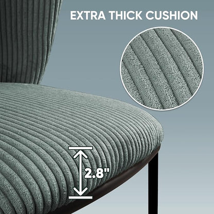 SIMTONAL Upholstered Dining Chairs Set of 2, Corduroy Armless Kitchen Chairs with Memory Foam Seat, Black Metal Legs, Mid Century Modern Accent Seating for Apartment, Vanity, [Sage Green]