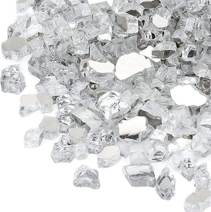 Onlyfire 10 lbs Fire Glass Rocks 1/2 Inch, Reflective Tempered Glass for Propane Fire Pit & Gas Fireplace, High Luster Firepit Glass Stones for Fire Table, Platinum (Multicolor Options Available)