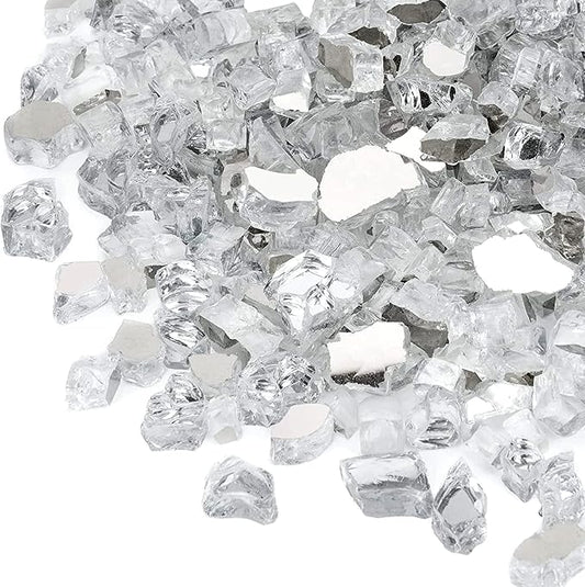 Onlyfire 10 lbs Fire Glass Rocks 1/2 Inch, Reflective Tempered Glass for Propane Fire Pit & Gas Fireplace, High Luster Firepit Glass Stones for Fire Table, Platinum (Multicolor Options Available)