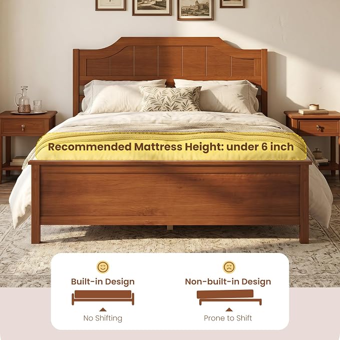Giantex Full Size Wooden Bed Frame with Headboard, Wood Slat Support | Farmhouse Platform Bed with Heavy Duty Mattress Foundation, Under-Bed Storage, No Box Spring Needed, Easy Assembly (Walnut)