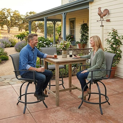 Kozyard Outdoor Swivel Bar Stools Set of 2, 360° Swivel Counter-Height Patio Bar Chairs with High Back, Powder-Coated Steel Frame & Textilene Fabric for Backyard, Balcony, Kitchen Island Gray