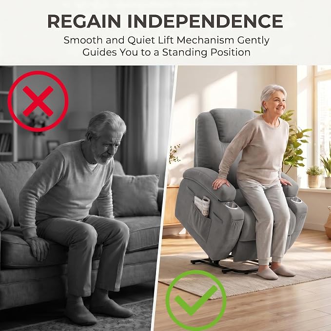 Flamaker Power Lift Chair Massage Recliner Chairs for Elderly - Ergonomic Design with Cup Holders & Side Pockets, Remote Control (Gray)