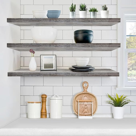 Sorbus Floating Shelves for Wall - 48 Inch Long Bathroom Shelves, Wall Decor for Bedroom, Kitchen, Living Room & Book Storage - Mounted Floating Shelf with Invisible Brackets (Gray, 3 Pack)