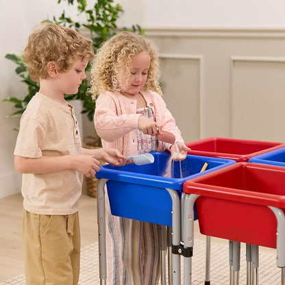 Back2School Express Adjustable Quad Sensory Tables with Lids, Children's Furniture, Blue/Red