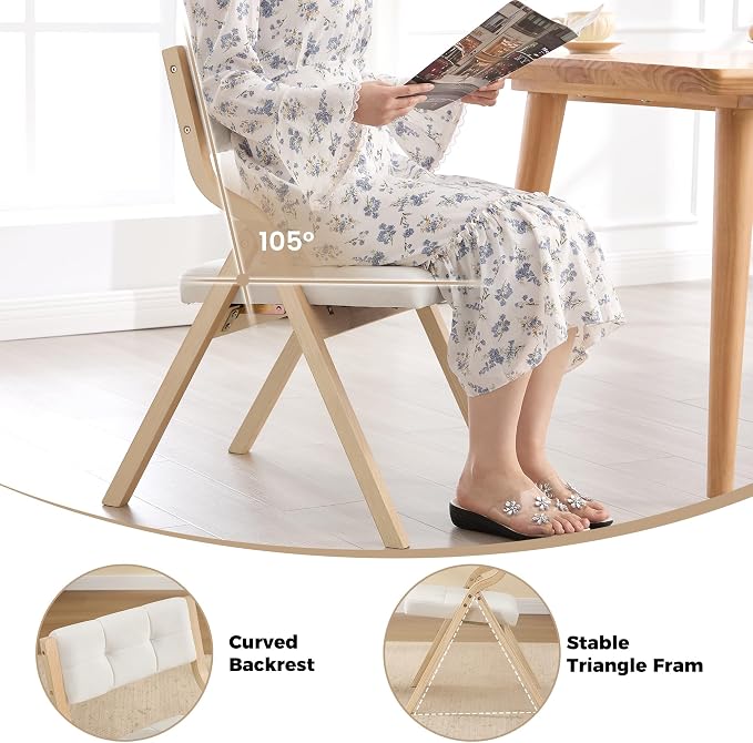 Folding Dining Chairs with Cushion Set of 4,Padded Foldable Dining Chairs,Portable Wooden Folding Chairs with Seat for Dining Rooms Kitchen Wedding Party Indoor Velvet Beige