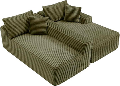 105-Inch L-Shaped Right Facing Corner Compressed Sofa Modular Sectional Boneless Cloud Sofa Floor Foam Couch with Chaise Lounge, Corduroy Corner Boneless Cloud Couch