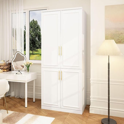 Timechee Almirah for Clothes, 74.8" Tall Bedroom Closet Storage Cabinet with Doors and Shelves, Hanging Rod, White Standing Wardrobe Clothes Closet for Bedroom, Armario Storage Cabinet for Clothes
