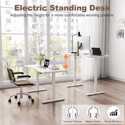 Solid Wood Electric Standing Desk 47.2"x23.6"Home Office Desk,Adjustable Workbench with 3 Stages Single Motor, Computer Workstation with T-Shaped Metal Bracket,Walnut Standing Desk for Gaming(1 Box)