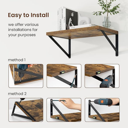Axeman Deep Floating Shelves | 16 Inch Brown Wall Shelves Set of 2 | 10 Inch Deep Wood Floating Shelves for Wall | 16" W x 10" D Rustic Brown Shelves for Living Room Bathroom Kitchen