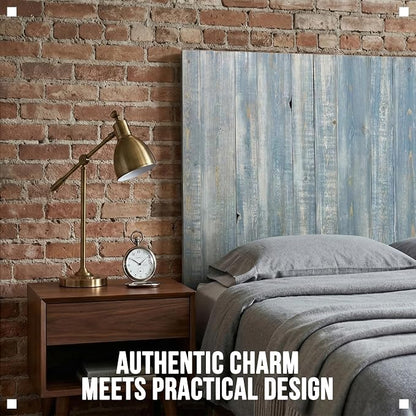 Barn Walls Solid Wood Queen Headboard, Wall Mounted Floating Fluted Headboard for Queen Bed Size, Farmhouse Rustic Mid Century Style, Low Profile Mount, Blue Powderwash, 64.5" L x 2" W x 36" H