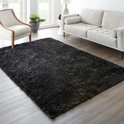 Ophanie 6x9 Black Rugs for Living Room, Large Fluffy Shag Fuzzy Plush Soft Area Rug, Floor Shaggy Carpets for Bedroom, Carpet for Kids Boys Girls Dorm Nursery Decor with Over 99 pcs Pile fibers