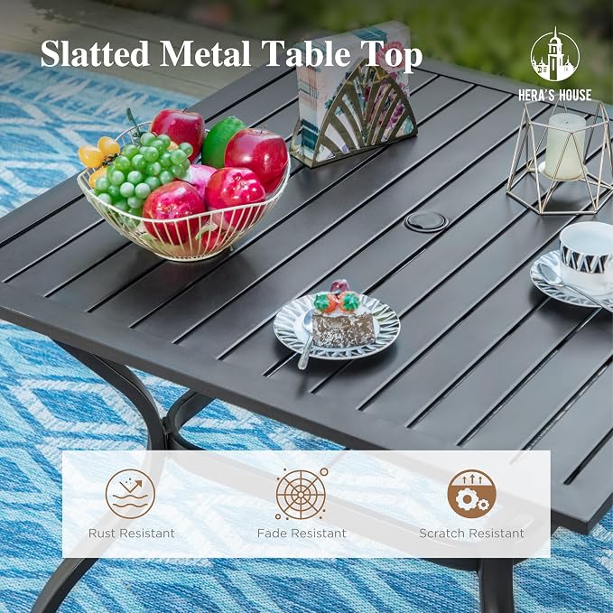 HERA'S HOUSE Red Patio Dining Set for 4, 5 Piece Outdoor Table and Chairs Set, 4 x Textilene Dining Chair, 37" Square Metal Dining Table, for Lawn Garden Backyard Deck