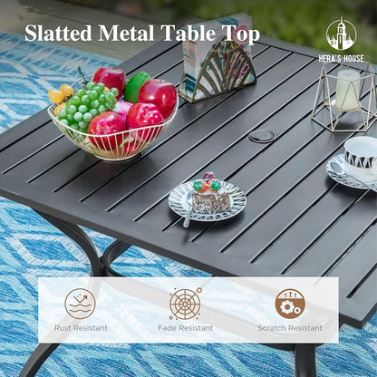 HERA'S HOUSE Red Patio Dining Set for 4, 5 Piece Outdoor Table and Chairs Set, 4 x Textilene Dining Chair, 37" Square Metal Dining Table, for Lawn Garden Backyard Deck