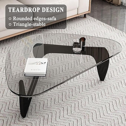 Modern Glass Coffee Table, Mid Century Small Coffee Table, Coffee Table for Living Room,Suitable for Bedroom Living Room Reception Office Tables (Black/Transparent, Small)