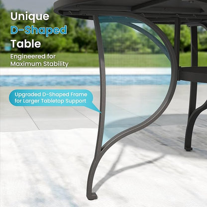 PHI VILLA Outdoor Dining Set for 8, Round Patio Table and Chairs Set, 9 Piece Patio Furniture Set with Metal Table & Lightweight Stackable Chairs for Deck Yard Garden