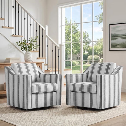 Swivel Accent Chair, Modern Round Barrel Arm Chair for Living Room, Bedroom, Comfy Club Reading Chairs for Adults (Stripe Grey, Set of 2)